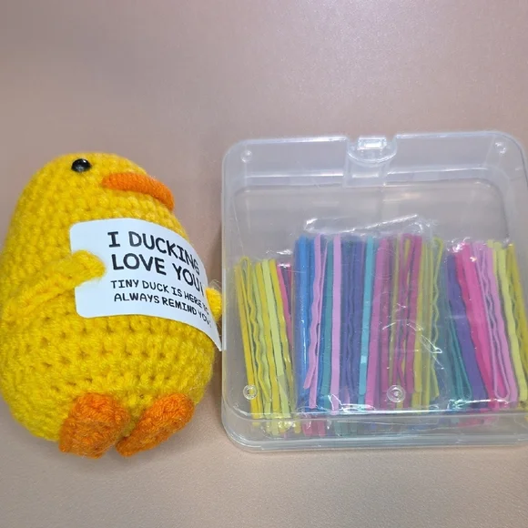 Yellow Duck Plush with Multicolor Hairpins Set - Picture 2 of 4